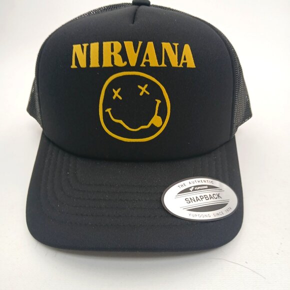 Nirvana Foam Mesh Snapback Trucker Hat Cap Black HTV application - Picture 1 of 6